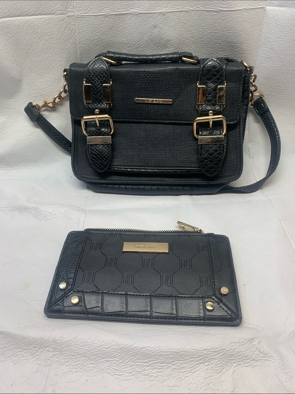 River Island Black Satchel Crossbody Bag & Matching Wallet Set